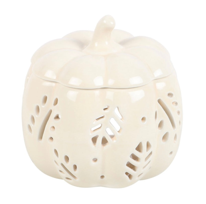 Off white ceramic pumpkin leaves oil burner