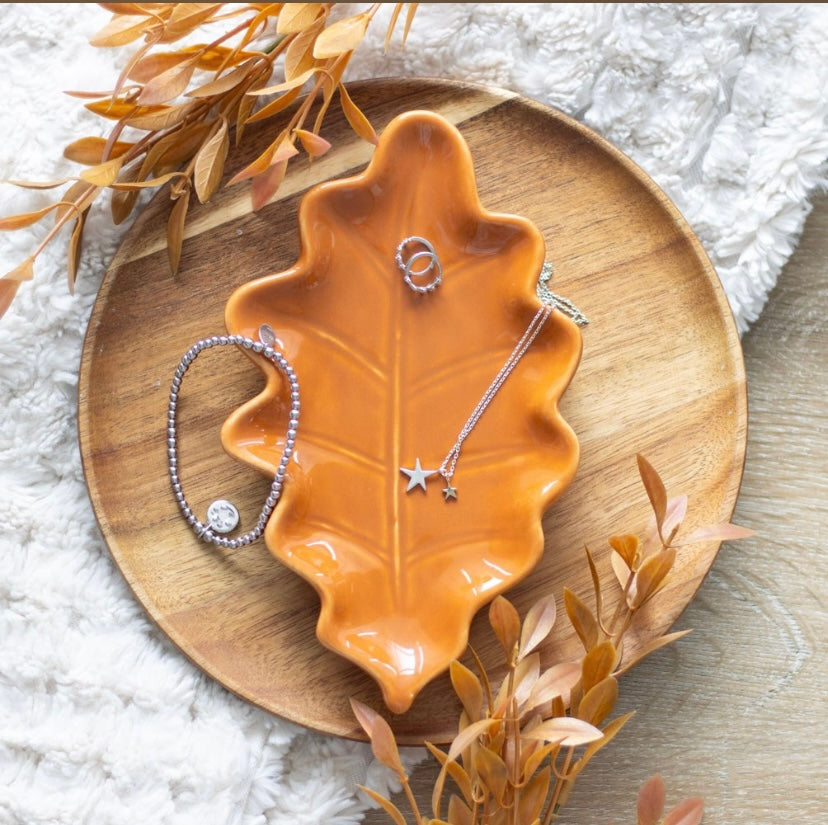 Autumn leaf ceramic dish