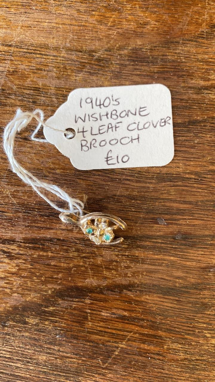 1940’s wishbone and 4 leaf clover brooch