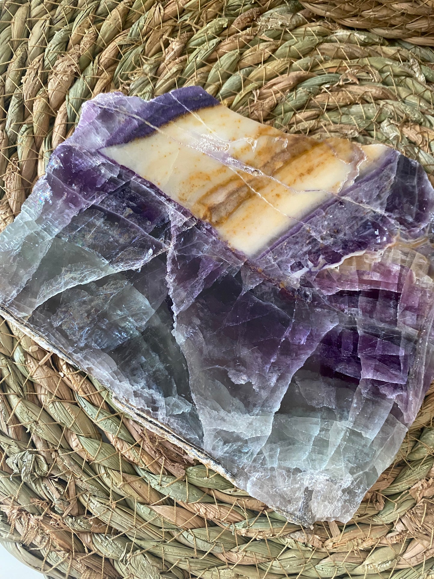 Rainbow fluorite slab