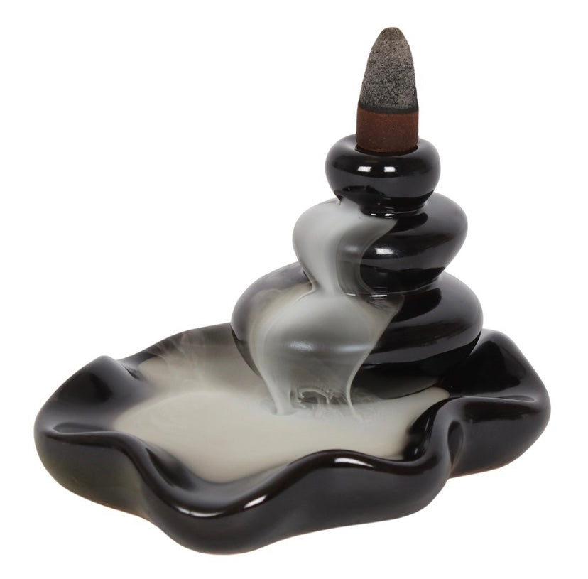 Large pebbles back flow incense burner