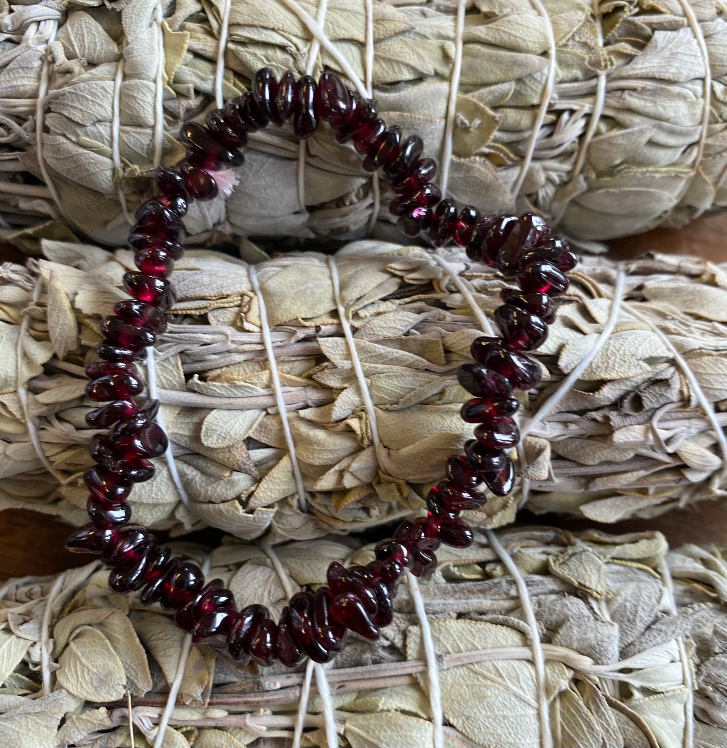 Red garnet chip bracelet