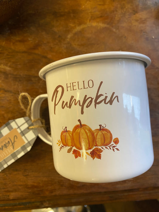 Hello pumpkin enamel mug