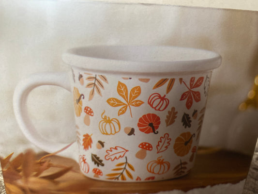 Autumn leaves and pumpkin ceramic mug