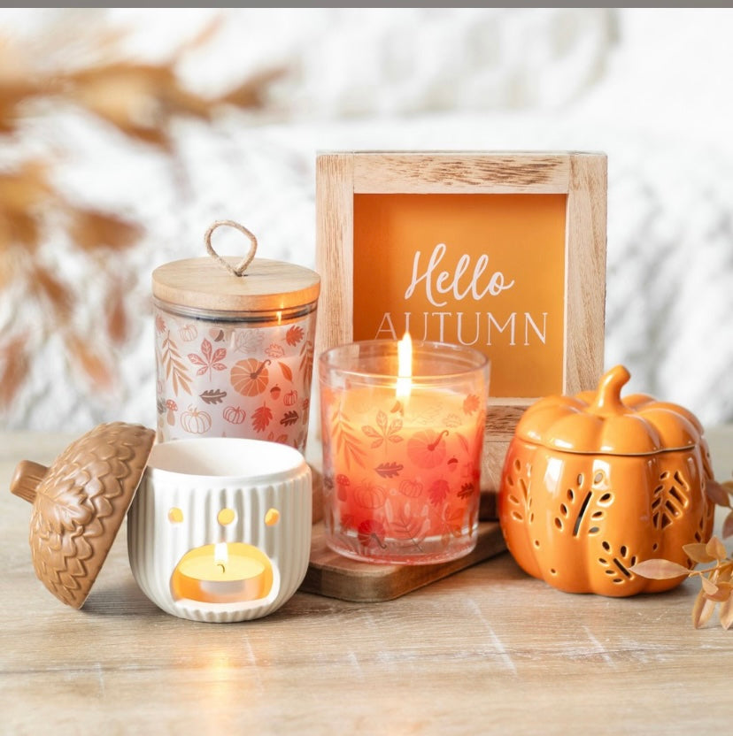 Orange pumpkin leaves oil burners