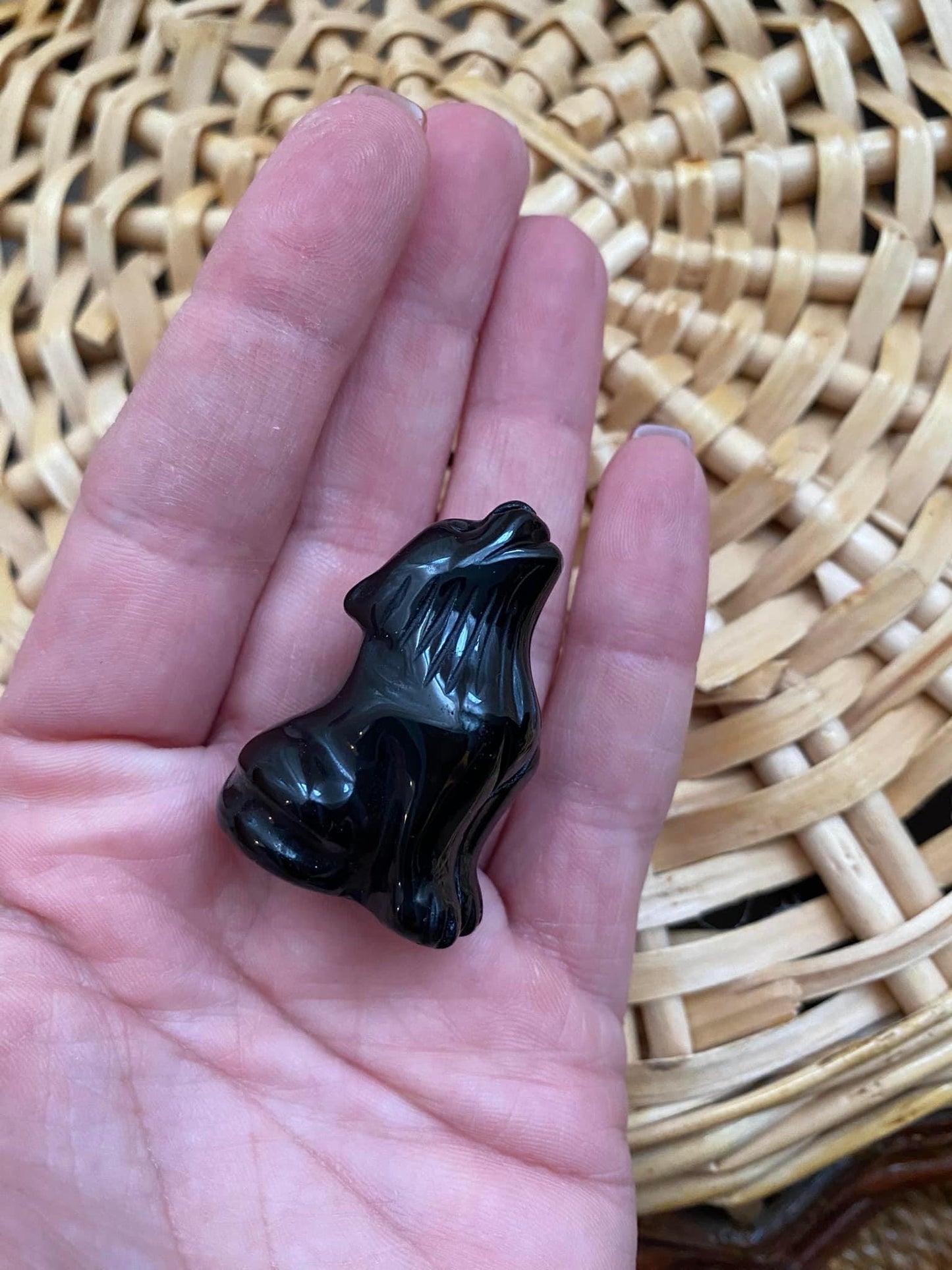 Carved obsidian wolf