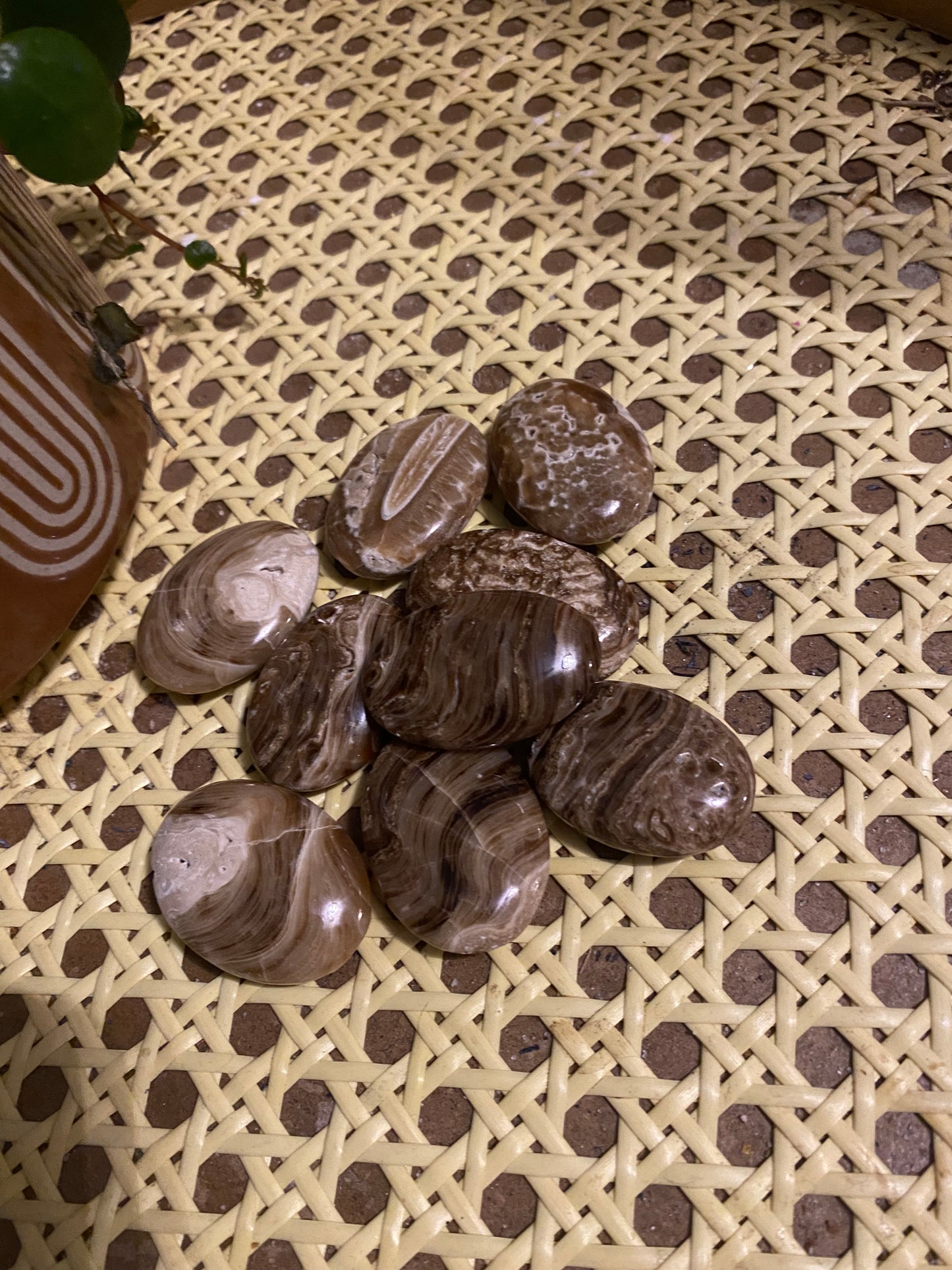 Chocolate calcite worry stone